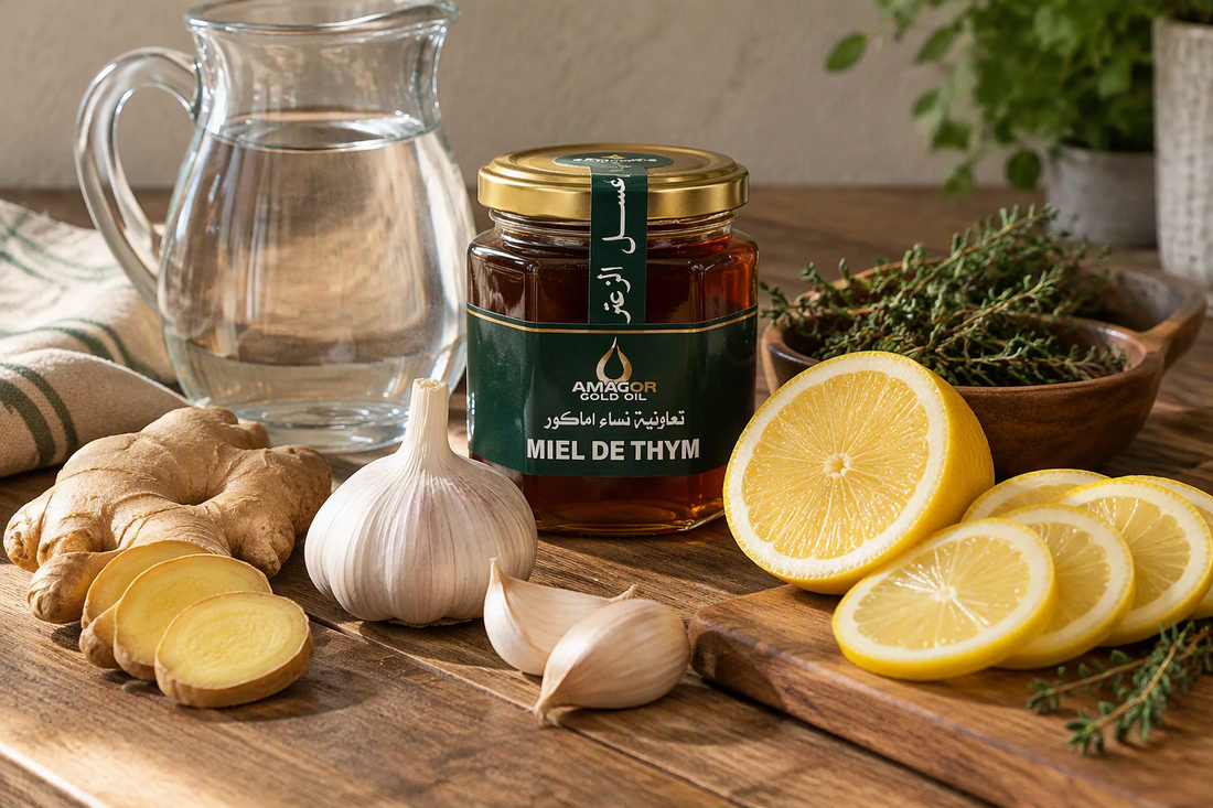 Citron, gingembre, ail et miel de thym : notre boisson maison réconfortante