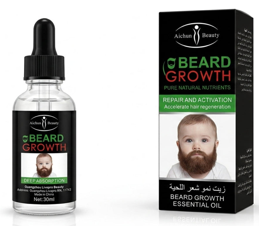 Huile Accélératrice de Pousse pour Barbe – Formule Naturelle Densifiante